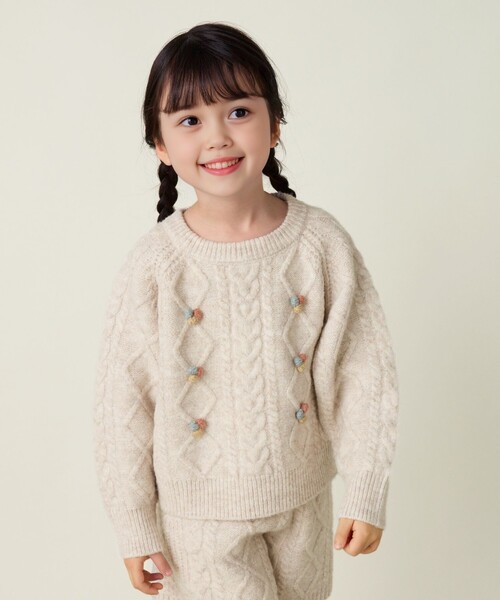 BEAMS mini（ビームスミニ）の「ポップコーン ケーブルニット 2024FW（90～150cm）（ニット/セーター・キッズ・ホワイト系その他5/ピンク・90/100/110/120/130/140/150）」の13枚目の写真