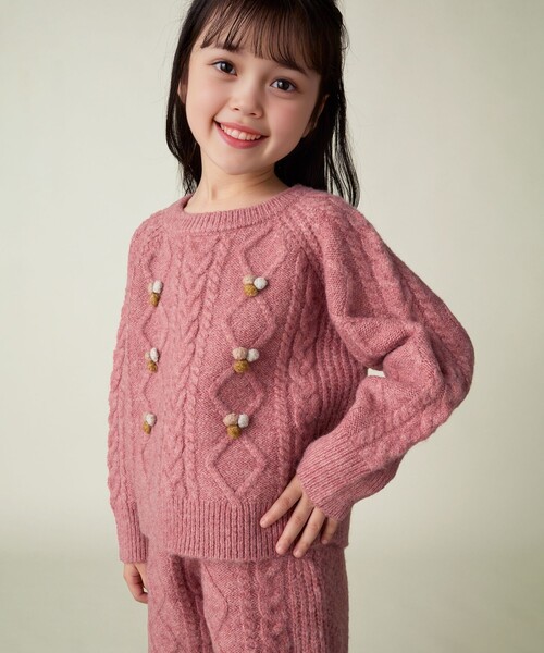BEAMS mini（ビームスミニ）の「ポップコーン ケーブルニット 2024FW（90～150cm）（ニット/セーター・キッズ・ホワイト系その他5/ピンク・90/100/110/120/130/140/150）」の10枚目の写真