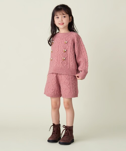 BEAMS mini（ビームスミニ）の「ポップコーン ケーブルニット 2024FW（90～150cm）（ニット/セーター・キッズ・ホワイト系その他5/ピンク・90/100/110/120/130/140/150）」の9枚目の写真