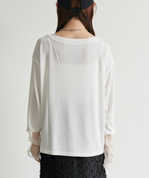 Thevon(ゼボン)の「袖先シアーボートネックプルオーバー(Tシャツ/カットソー・レディース・グレー/オフホワイト/ブラック/ベージュ/グリーン系その他・FREE)」の15枚目の写真
