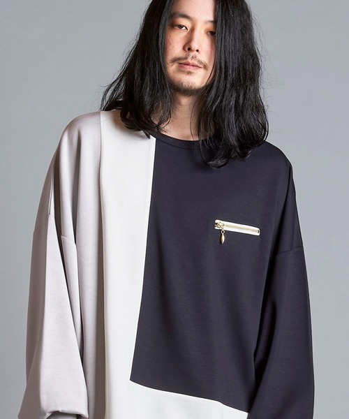 NO ID.（ノーアイディ）の「【NO ID.】Changing Zip Crew-Neck Pullover / チェンジング ジップ クルーネック プルオーバー（Tシャツ/カットソー・メンズ・ネイビー/アイボリー/ブラック・ONE SIZE）」の2枚目の写真
