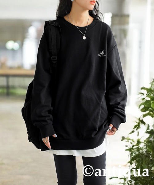 刺繍裏毛長袖プルオーバー（スウェット）｜antiqua（アンティカ）