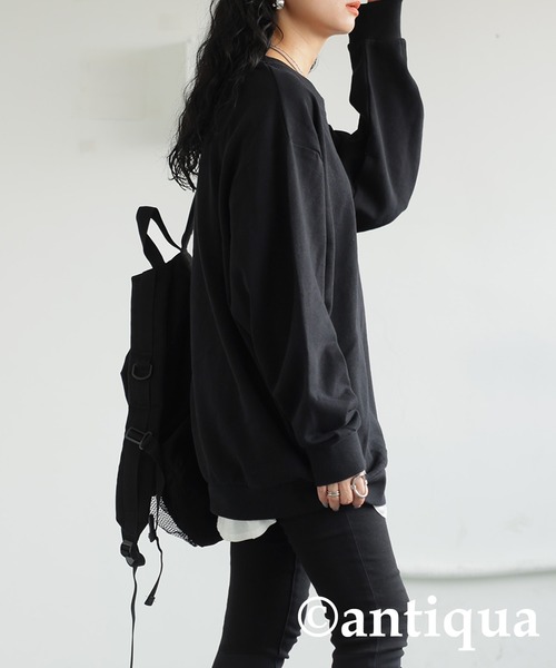 刺繍裏毛長袖プルオーバー（スウェット）｜antiqua（アンティカ）