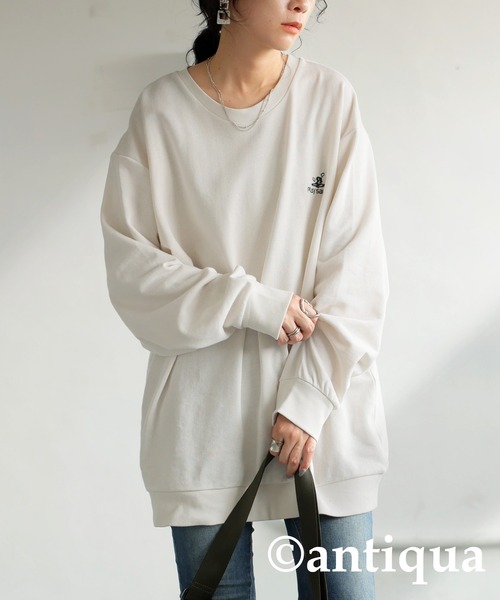 刺繍裏毛長袖プルオーバー（スウェット）｜antiqua（アンティカ）