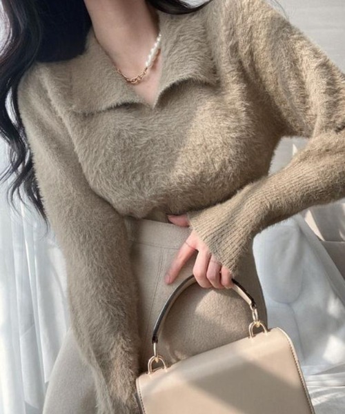 deux amour（ドゥーザムール）の「えり付きシャギーニット長袖プルオーバー（ニット/セーター・レディース・ベージュ/パープル/グリーン/ホワイト・FREE）」の6枚目の写真