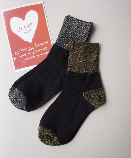 ammy.(エイミードット)の「【 ammy. / エイミードット 】 バイカラー ラメ ソックス(ソックス/靴下・レディース・ブラウン/ブラック×ゴールド/グレー/ブラック×シルバー・FREE)」の13枚目の写真