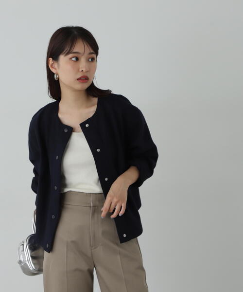 N.（N. Natural Beauty Basic）（エヌエヌナチュラルビューティーベーシック）の「起毛ニットソーカーディガン（カーディガン/ボレロ・レディース・ネイビー/グレー・MEDIUM）」の17枚目の写真