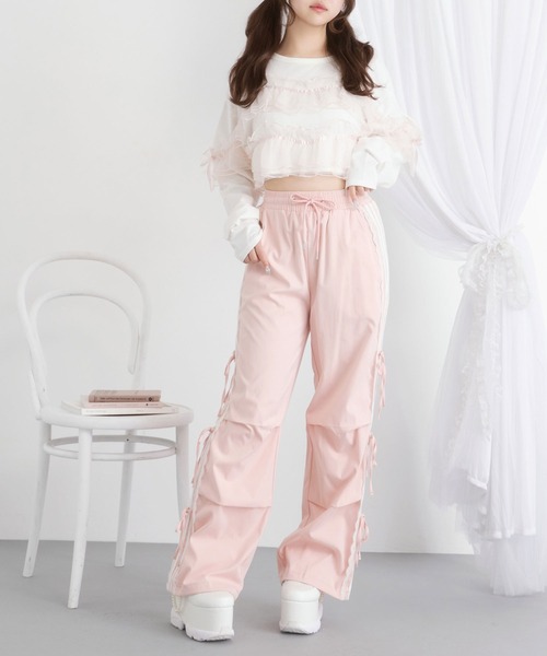 DearMyLoveRose(ディアマイラブローズ)の「チュールフリルリボンクロップドロンT(Tシャツ/カットソー・レディース・グレー/ブラック/ホワイト×ピンク/ホワイト×ブラック・LL~3L/M-L)」の9枚目の写真