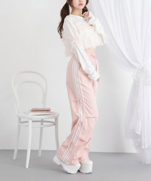 DearMyLoveRose(ディアマイラブローズ)の「チュールフリルリボンクロップドロンT(Tシャツ/カットソー・レディース・グレー/ブラック/ホワイト×ピンク/ホワイト×ブラック・LL~3L/M-L)」の11枚目の写真