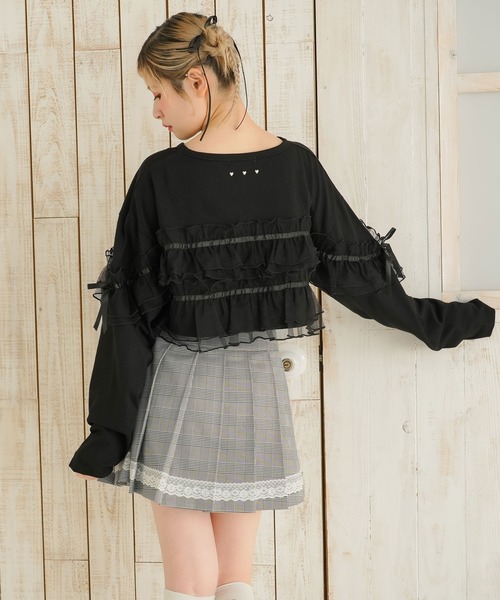 DearMyLoveRose(ディアマイラブローズ)の「チュールフリルリボンクロップドロンT(Tシャツ/カットソー・レディース・グレー/ブラック/ホワイト×ピンク/ホワイト×ブラック・LL~3L/M-L)」の12枚目の写真