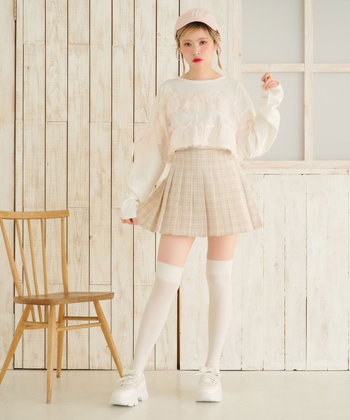 DearMyLoveRose(ディアマイラブローズ)の「チュールフリルリボンクロップドロンT(Tシャツ/カットソー・レディース・グレー/ブラック/ホワイト×ピンク/ホワイト×ブラック・LL~3L/M-L)」の15枚目の写真