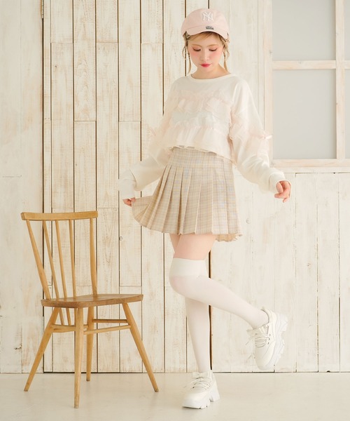 DearMyLoveRose(ディアマイラブローズ)の「チュールフリルリボンクロップドロンT(Tシャツ/カットソー・レディース・グレー/ブラック/ホワイト×ピンク/ホワイト×ブラック・LL~3L/M-L)」の16枚目の写真