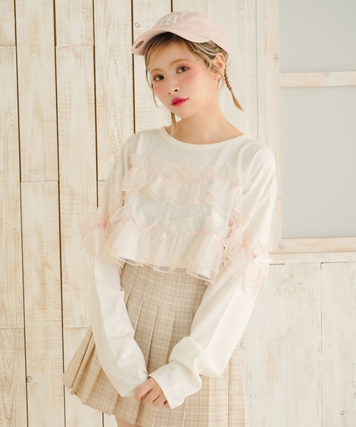 DearMyLoveRose(ディアマイラブローズ)の「チュールフリルリボンクロップドロンT(Tシャツ/カットソー・レディース・グレー/ブラック/ホワイト×ピンク/ホワイト×ブラック・LL~3L/M-L)」の18枚目の写真