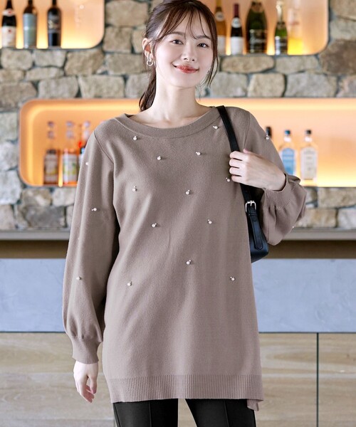 パール付きニットチュニック（ニット/セーター）｜Tiaclasse（ティアクラッセ）