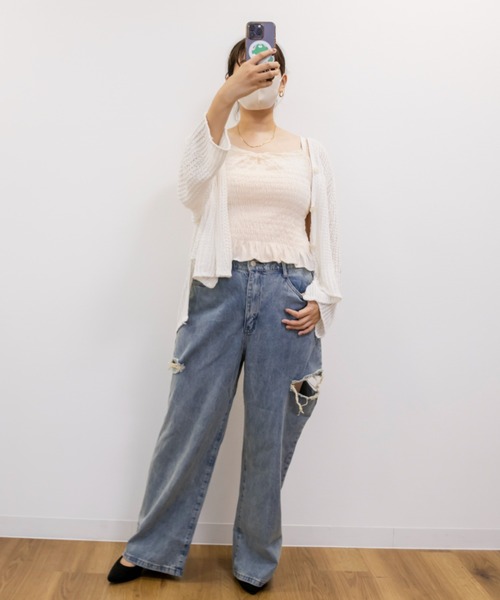 CLETTE(クレット)の「レース使いシャーリングキャミソール(キャミソール・レディース・アイボリー/ブラック・LL/3L/4L)」の22枚目の写真