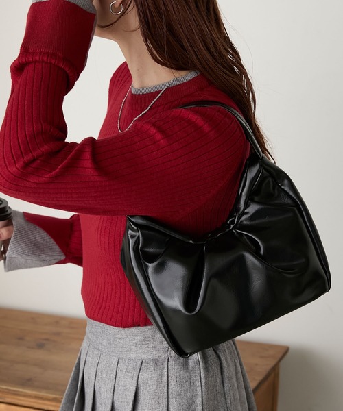 BONLECILL（ボンルシール）の「リボンギャザーワンショルハンドバッグ（ハンドバッグ・レディース・ブラック/シルバー/レッド・FREE）」の5枚目の写真
