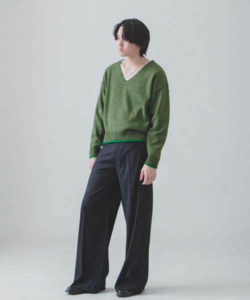 ZIP FIVE -White Line-(ジップファイブホワイトライン)の「【White Line】 杢 Vネック ニット / 短丈 ニット(ニット/セーター・メンズ・ブラック/オフホワイト/グレー/レッド/グリーン・SMALL/MEDIUM/LARGE/X-LARGE)」の20枚目の写真