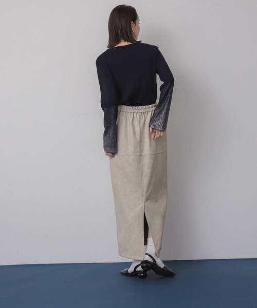 SENSE OF PLACE by URBAN RESEARCH(センスオブプレイスバイアーバンリサーチ)の「ヴィンテージレザーライクペンシルスカート(スカート・レディース・カーキ/アイボリー/ブラック・SMALL/MEDIUM)」の7枚目の写真