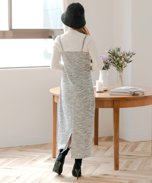Julia Boutique（ジュリアブティック）の「ツイードキャミワンピース（ワンピース・レディース・ブラック/ベージュ・ONE）」の4枚目の写真