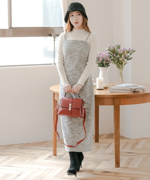 Julia Boutique（ジュリアブティック）の「ツイードキャミワンピース（ワンピース・レディース・ブラック/ベージュ・ONE）」の7枚目の写真