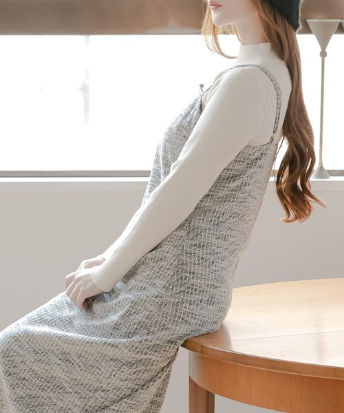Julia Boutique（ジュリアブティック）の「ツイードキャミワンピース（ワンピース・レディース・ブラック/ベージュ・ONE）」の5枚目の写真