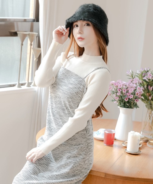 Julia Boutique（ジュリアブティック）の「ツイードキャミワンピース（ワンピース・レディース・ブラック/ベージュ・ONE）」の6枚目の写真