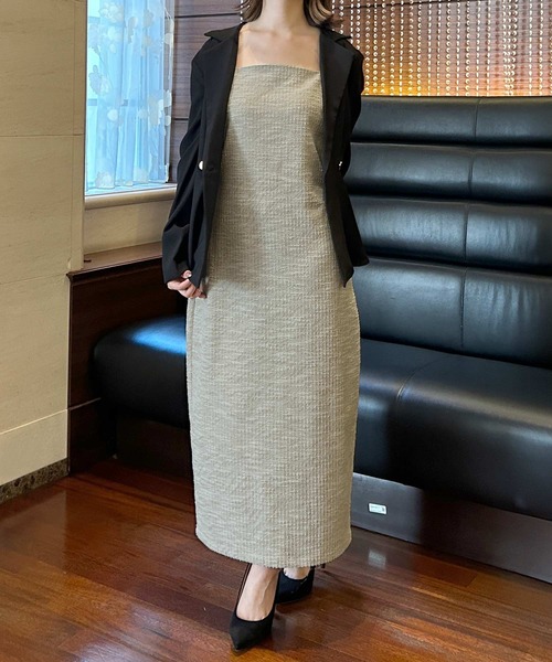 Julia Boutique（ジュリアブティック）の「ツイードキャミワンピース（ワンピース・レディース・ブラック/ベージュ・ONE）」の10枚目の写真