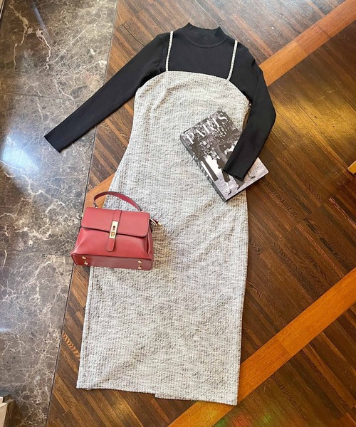 Julia Boutique（ジュリアブティック）の「ツイードキャミワンピース（ワンピース・レディース・ブラック/ベージュ・ONE）」の15枚目の写真