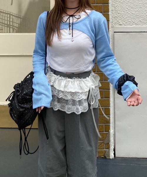 nemne store（ネンネストア）の「【Seoup】ニットボレロカーディガン（ニット/セーター・レディース・ライトブルー/杢グレー・SMALL/MEDIUM）」の2枚目の写真
