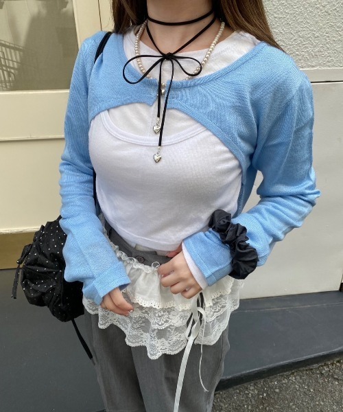 nemne store（ネンネストア）の「【Seoup】ニットボレロカーディガン（ニット/セーター・レディース・ライトブルー/杢グレー・SMALL/MEDIUM）」の5枚目の写真