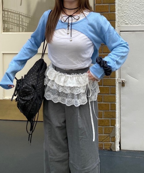 nemne store（ネンネストア）の「【Seoup】ニットボレロカーディガン（ニット/セーター・レディース・ライトブルー/杢グレー・SMALL/MEDIUM）」の4枚目の写真