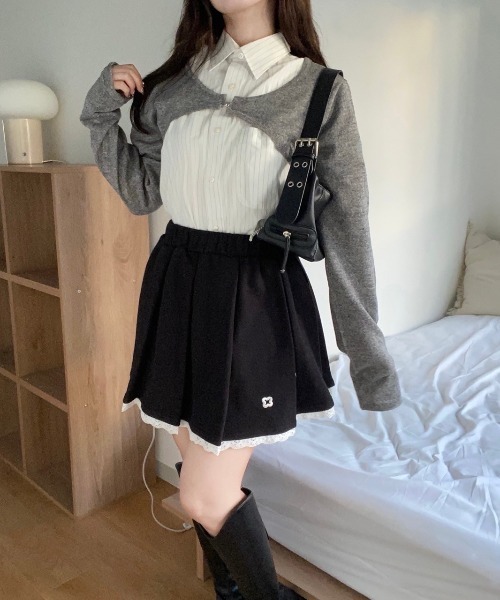 nemne store（ネンネストア）の「【Seoup】ニットボレロカーディガン（ニット/セーター・レディース・ライトブルー/杢グレー・SMALL/MEDIUM）」の11枚目の写真