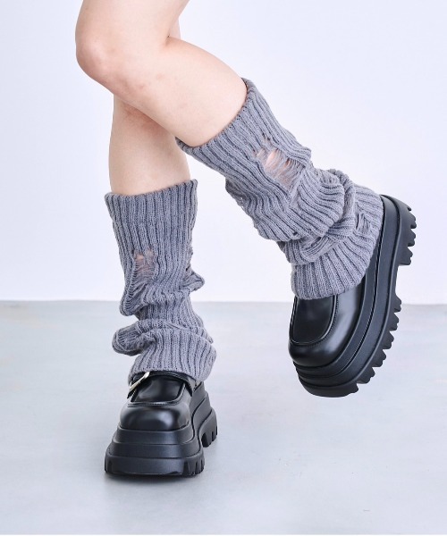 17HR(セブンティーンアワーズ)の「ダメージレッグウォーマー(レッグウォーマー・レディース・ブラック/ホワイト/ブラウン/グレー・FREE)」の3枚目の写真