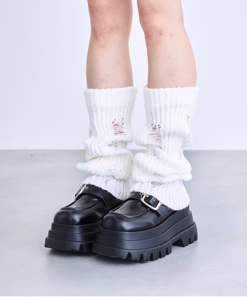 17HR(セブンティーンアワーズ)の「ダメージレッグウォーマー(レッグウォーマー・レディース・ブラック/ホワイト/ブラウン/グレー・FREE)」の2枚目の写真