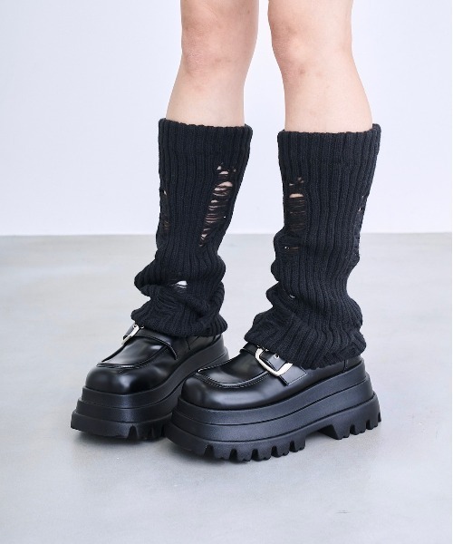 17HR(セブンティーンアワーズ)の「ダメージレッグウォーマー(レッグウォーマー・レディース・ブラック/ホワイト/ブラウン/グレー・FREE)」の6枚目の写真