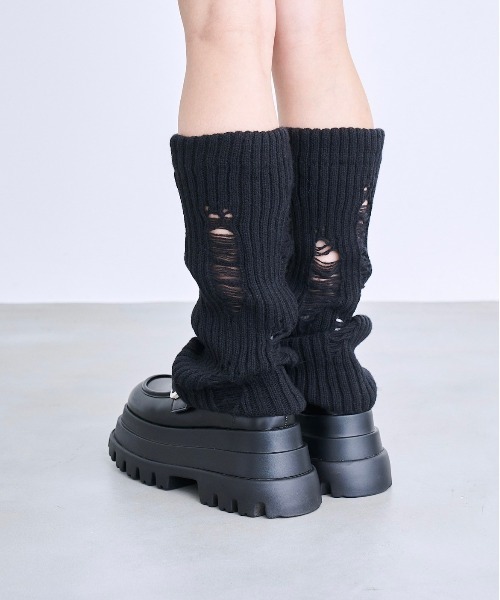 17HR(セブンティーンアワーズ)の「ダメージレッグウォーマー(レッグウォーマー・レディース・ブラック/ホワイト/ブラウン/グレー・FREE)」の7枚目の写真