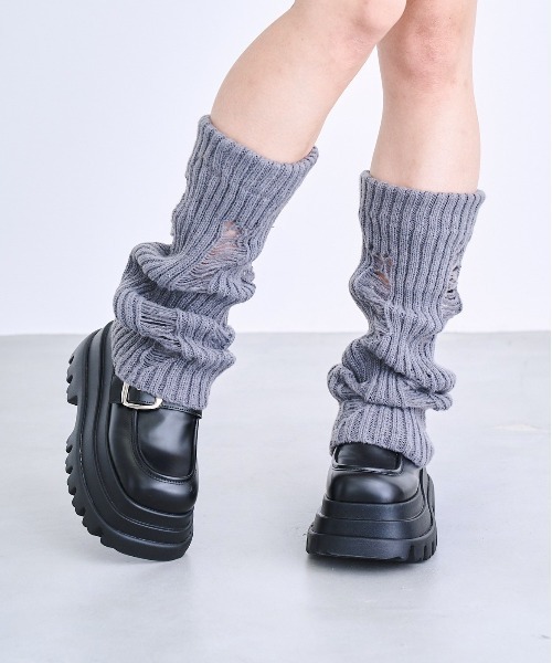 17HR(セブンティーンアワーズ)の「ダメージレッグウォーマー(レッグウォーマー・レディース・ブラック/ホワイト/ブラウン/グレー・FREE)」の10枚目の写真