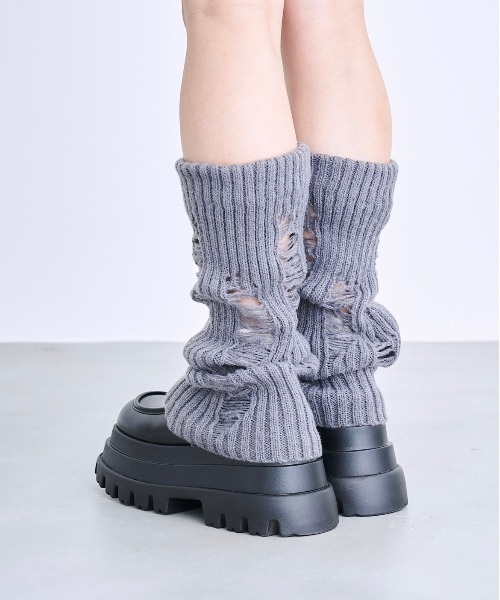 17HR(セブンティーンアワーズ)の「ダメージレッグウォーマー(レッグウォーマー・レディース・ブラック/ホワイト/ブラウン/グレー・FREE)」の11枚目の写真