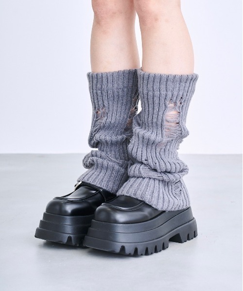 17HR(セブンティーンアワーズ)の「ダメージレッグウォーマー(レッグウォーマー・レディース・ブラック/ホワイト/ブラウン/グレー・FREE)」の8枚目の写真