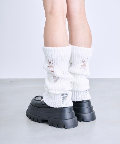 17HR(セブンティーンアワーズ)の「ダメージレッグウォーマー(レッグウォーマー・レディース・ブラック/ホワイト/ブラウン/グレー・FREE)」の14枚目の写真