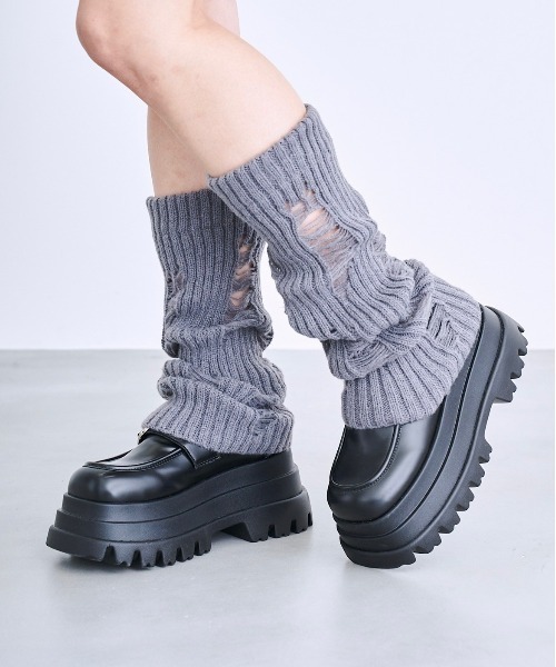 17HR(セブンティーンアワーズ)の「ダメージレッグウォーマー(レッグウォーマー・レディース・ブラック/ホワイト/ブラウン/グレー・FREE)」の9枚目の写真