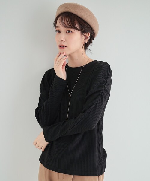 DRESKIP（ドレスキップ）の「◆きれいめにもモードにも　テレコパワショルトップス（Tシャツ/カットソー・レディース・イエロー/オフホワイト/ホワイト系5/ブラック・02/03/04）」の4枚目の写真