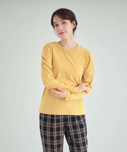 DRESKIP（ドレスキップ）の「◆きれいめにもモードにも　テレコパワショルトップス（Tシャツ/カットソー・レディース・イエロー/オフホワイト/ホワイト系5/ブラック・02/03/04）」の13枚目の写真