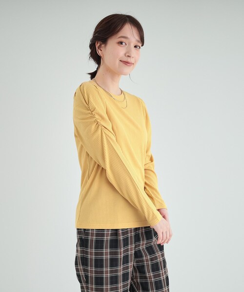 DRESKIP（ドレスキップ）の「◆きれいめにもモードにも　テレコパワショルトップス（Tシャツ/カットソー・レディース・イエロー/オフホワイト/ホワイト系5/ブラック・02/03/04）」の14枚目の写真