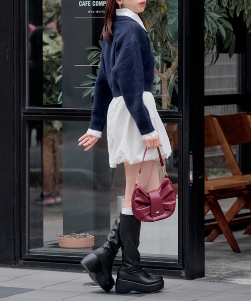 Chico（チコ）の「【500mlペットボトル収納可】リボンモチーフサークルバッグ（ショルダーバッグ・レディース・ブラック/レッド/アイボリー/ブラウン・FREE）」の5枚目の写真