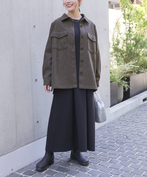 n'OrLABEL(ノアールレーベル)の「フェイクメルトンオーバーシャツ(シャツ/ブラウス・レディース・チャコールグレー/ブラック/モカ・FREE)」の20枚目の写真