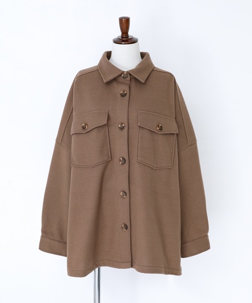 n'OrLABEL(ノアールレーベル)の「フェイクメルトンオーバーシャツ(シャツ/ブラウス・レディース・チャコールグレー/ブラック/モカ・FREE)」の9枚目の写真