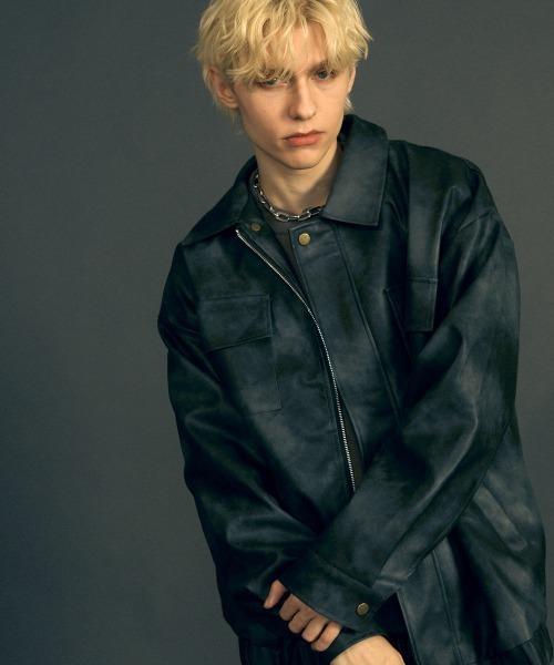 【セール】ヴィンテージライク合成皮革オーバーサイズジップアップブルゾン（ブルゾン）｜Shoowtime（ショウタイム）