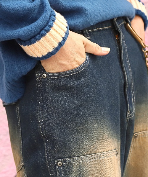 LUXSTYLE(ラグスタイル)の「オーバーダイダブルニーワイドデニムパンツ(デニムパンツ・メンズ・ブラック/ブルー/ブラック系その他・M/L)」の15枚目の写真