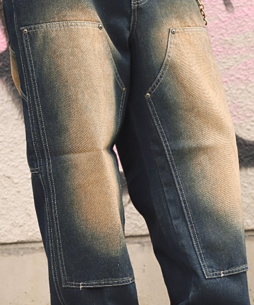 LUXSTYLE(ラグスタイル)の「オーバーダイダブルニーワイドデニムパンツ(デニムパンツ・メンズ・ブラック/ブルー/ブラック系その他・M/L)」の13枚目の写真